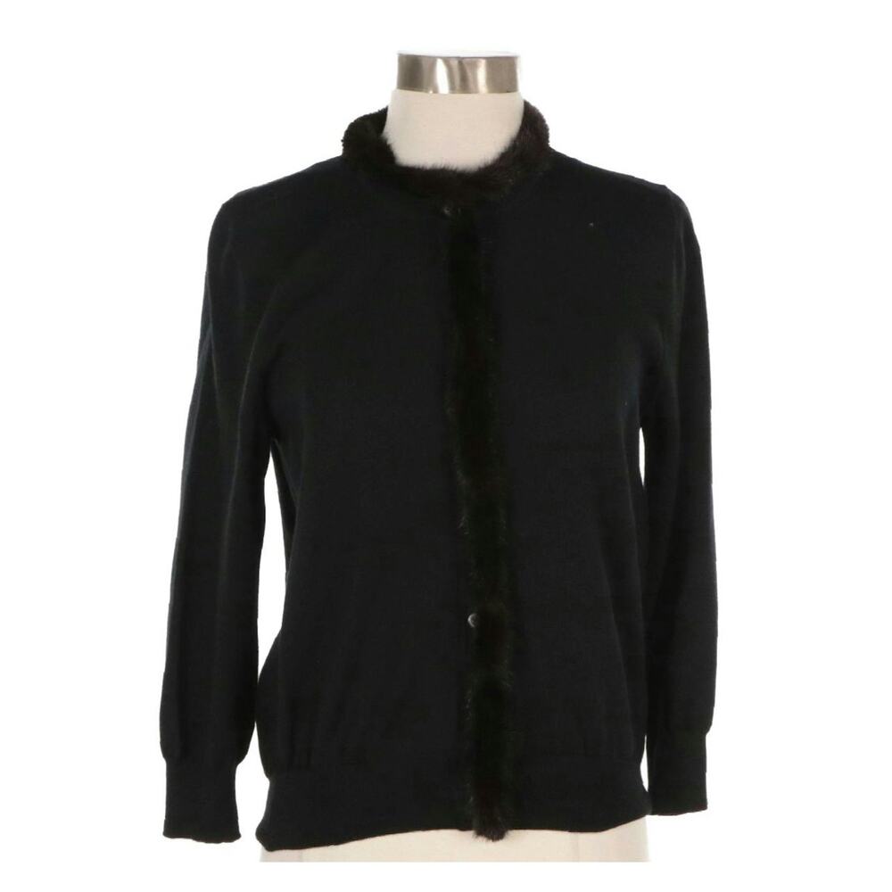 Prada 2013 Black Virgin Wool & Mohair Cardigan with Mink Fur Trim – Size IT 46